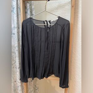 Black pleated tie-neck popover blouse from LOFT. Size M